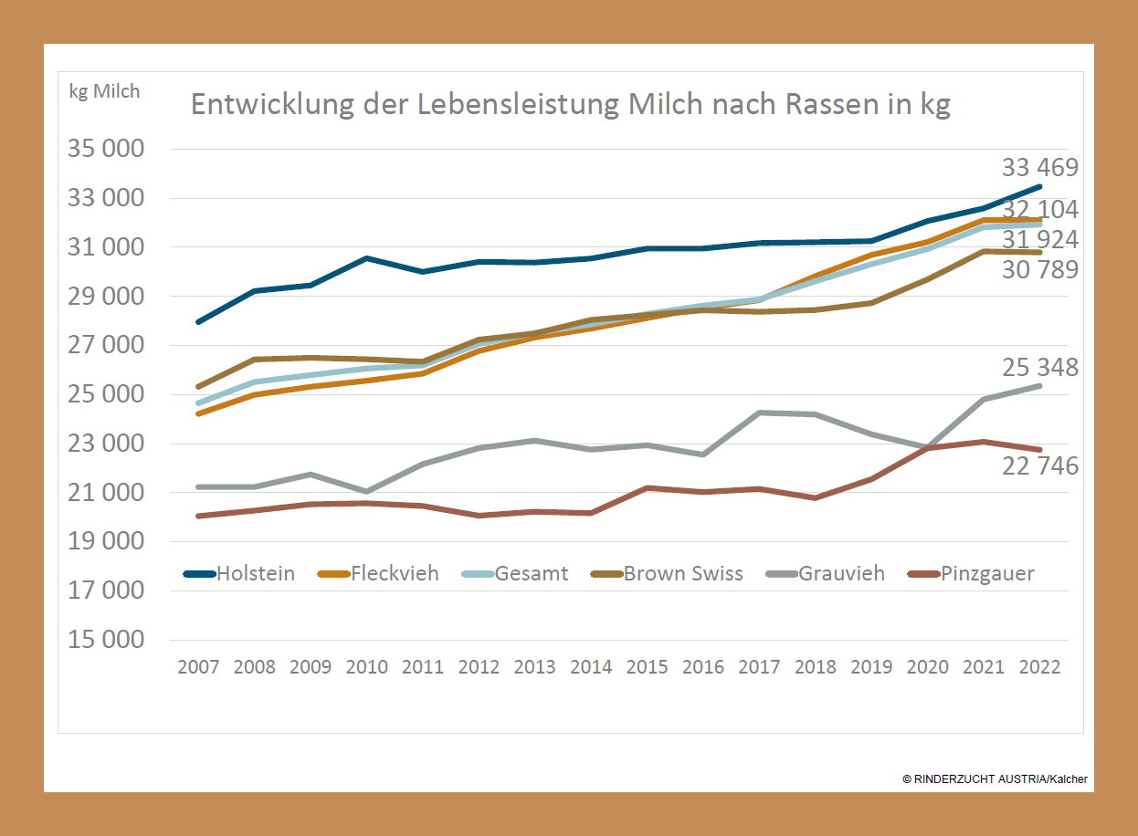 Entwicklung Lebensleistung nach Rassen in Kilo